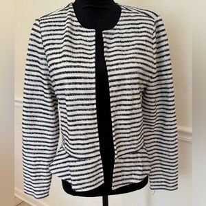 LOFT Outlet Striped Textured Open Front Jacket–Black & White Tweed Look Sz small